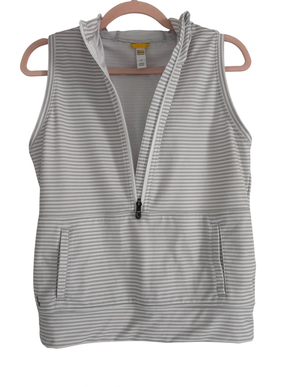 Lole Women’s Sleeveless Half-Zip Striped Hoodie Vest - Light Gray/White